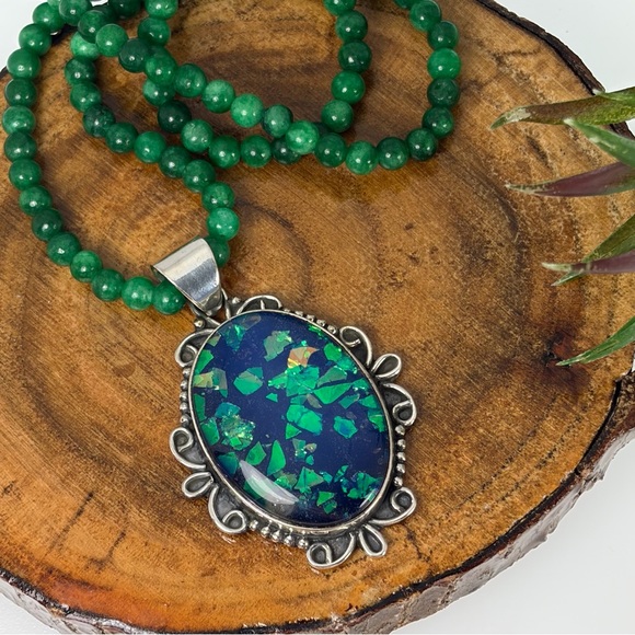 Australian Opal Pendant Jewelry Set Lot Agate Necklace Southwest Boho New 925 - Picture 9 of 11